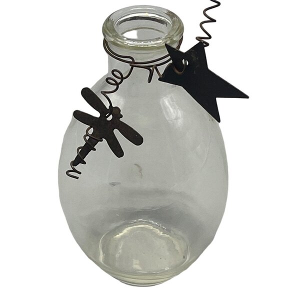 small glass vase with metal wire a star and dragonfly 5.25" tall 1.5" base READ - Picture 1 of 6